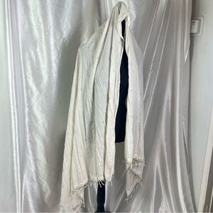 2/$15 Festival Core White & Gold Boho Embroidered Shawl Pashmina | Fringe Scarf